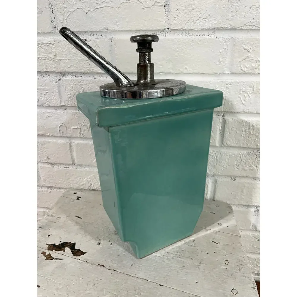 Vintage Hall China Aqua Jade Green Lemon Syrup Dispenser Soda Fountain Pump